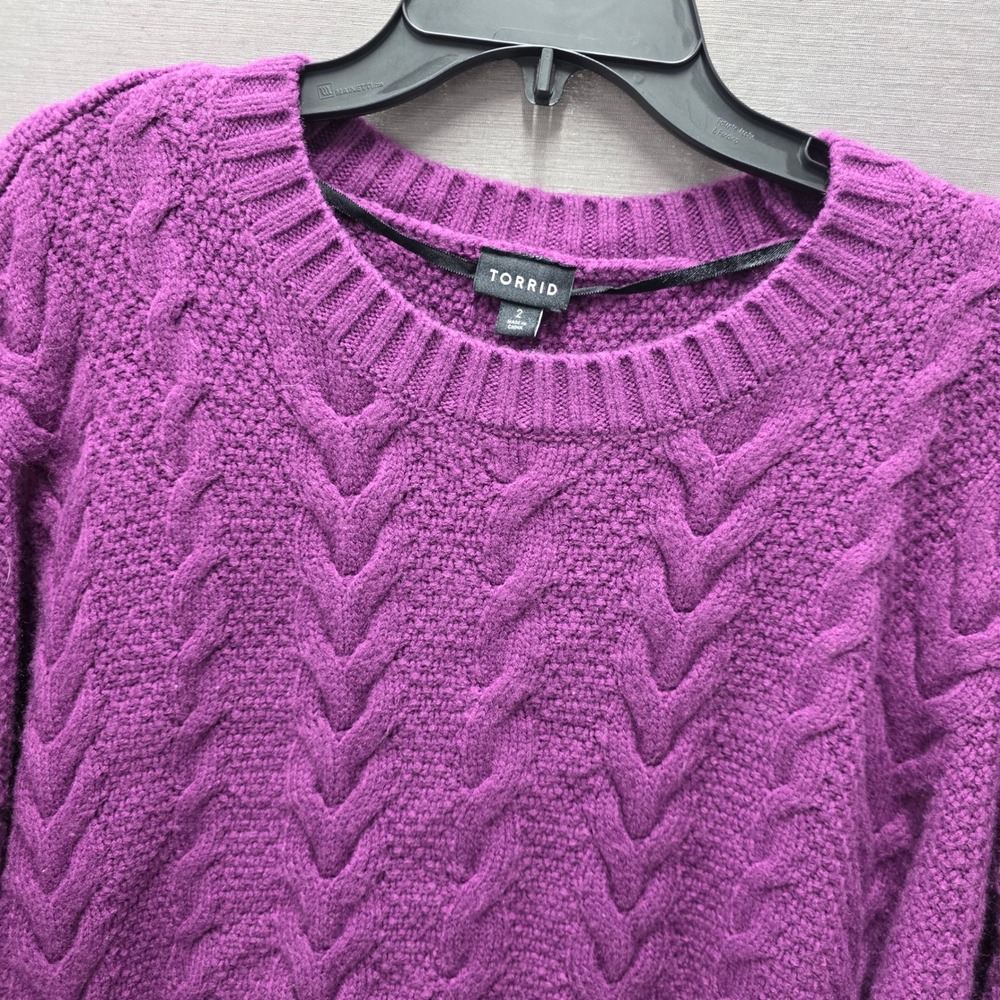 Torrid Womens Purple Cable Knit Crew Neck Sweater Plus Size 2 RN 148862